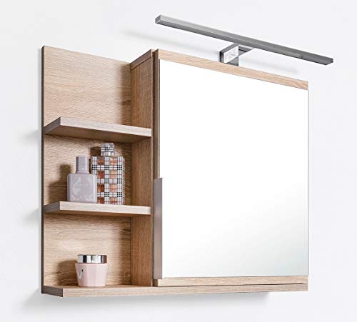 DOMTECH Armadietto da bagno con specchio, con mensole e illuminazione a  LED, in rovere Sonoma, L