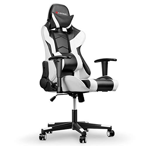 mfavour Sedia Gaming Poltrona Gaming e Sedia Lussuosa Schienale(180°) Sedia  Ergonomica Girevole Direzionale Regolabile Ergonomica Poltrona Girevole  Sedia del Gioco (Bianco e Nero)