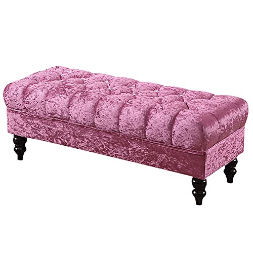 Panca Portaoggetti Imbottita,Pouf Rettangolare con Gambe in  Legno,Cassapanca Imbottita con Coperchio,Panca per Scarpe Sgabello  Poggiapiedi Sollevabile per Soggiorno-Rosa Scuro 60X45X45Cm(24X